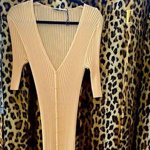 Zara long ribbed sweater dress, button down front NWOT